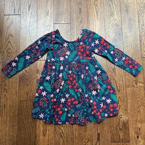 Hanna Anderson Skater Dress Fall/Holiday Floral Print 3T Girls Stretch Cotton